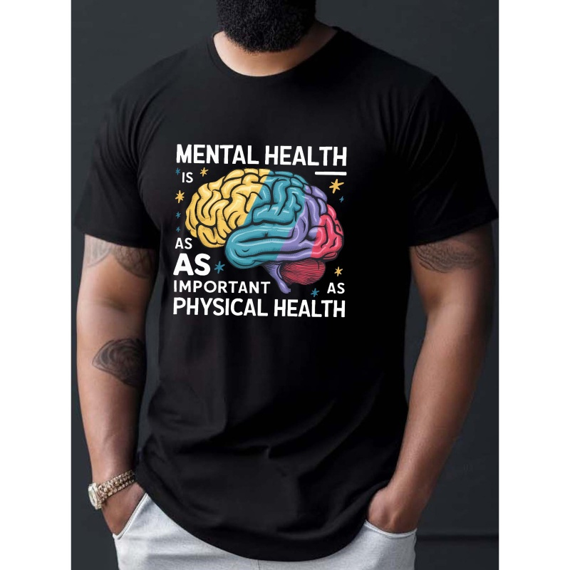 

Mental Health And Physical Health Print Tee Shirt, Tees For Men, Casual Short Sleeve T-shirt For Summer