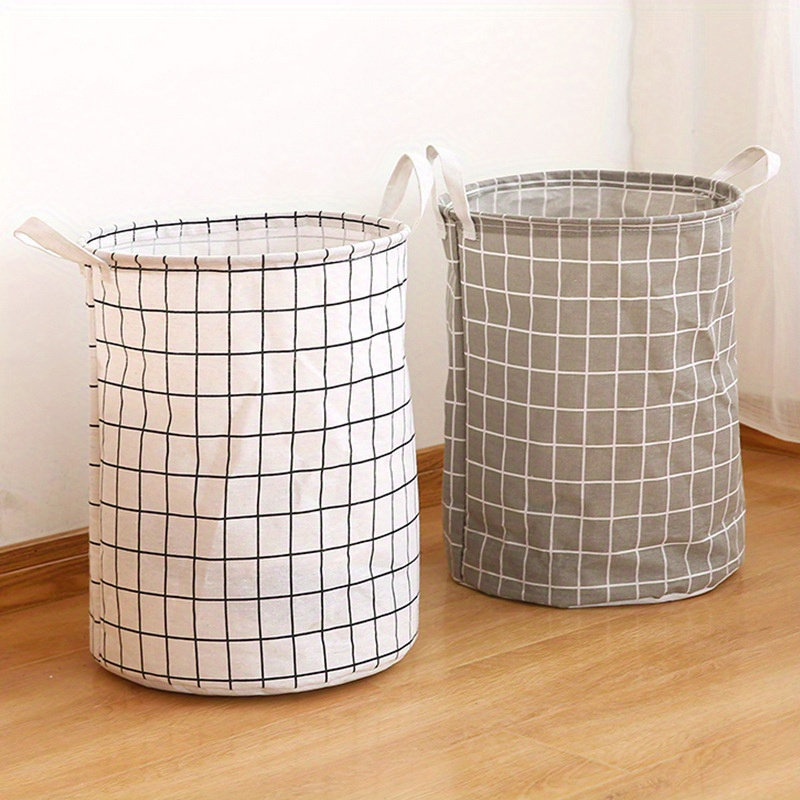 

Fabric Laundry Basket With Handles - Art Deco Style Round Dirty Clothes Hamper For Laundry Room - Portable Storage Bucket For Clothes