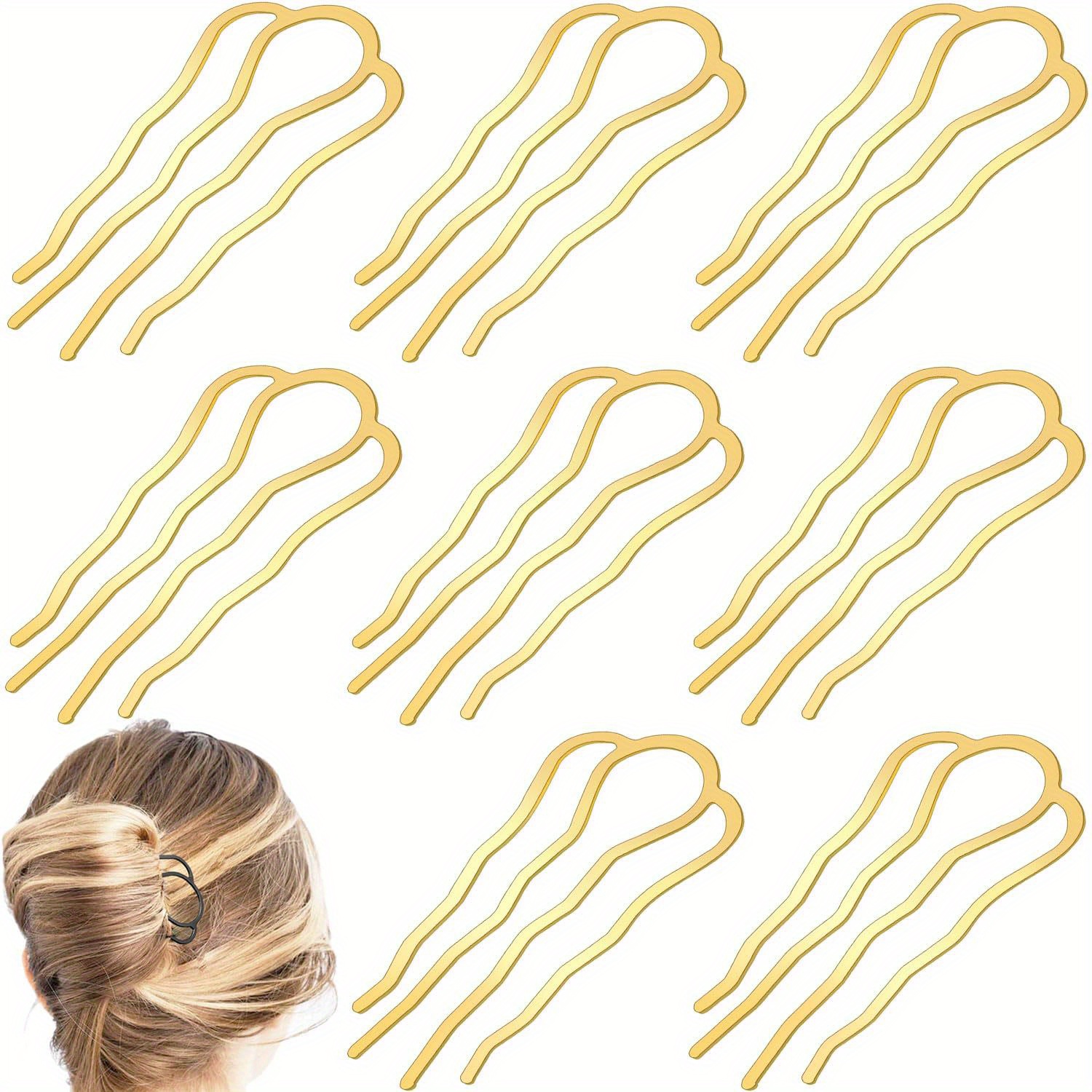 

Elegant Golden U-shaped Hair Combs - Metal Hair Fork Clips For Buns & Updos, Perfect Wedding Hair Styling Accessories For Women Add A Sparkle To Your Everyday Hairstyles