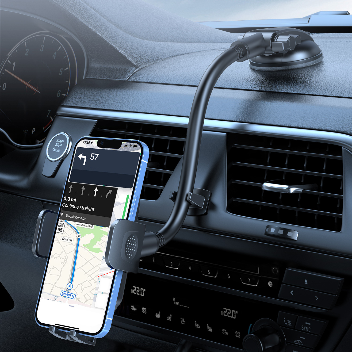 

180 Degree Adjustable Car Phone Holder With Strong Suction Cup Base - Securely Mount Your Phone For Safe Driving