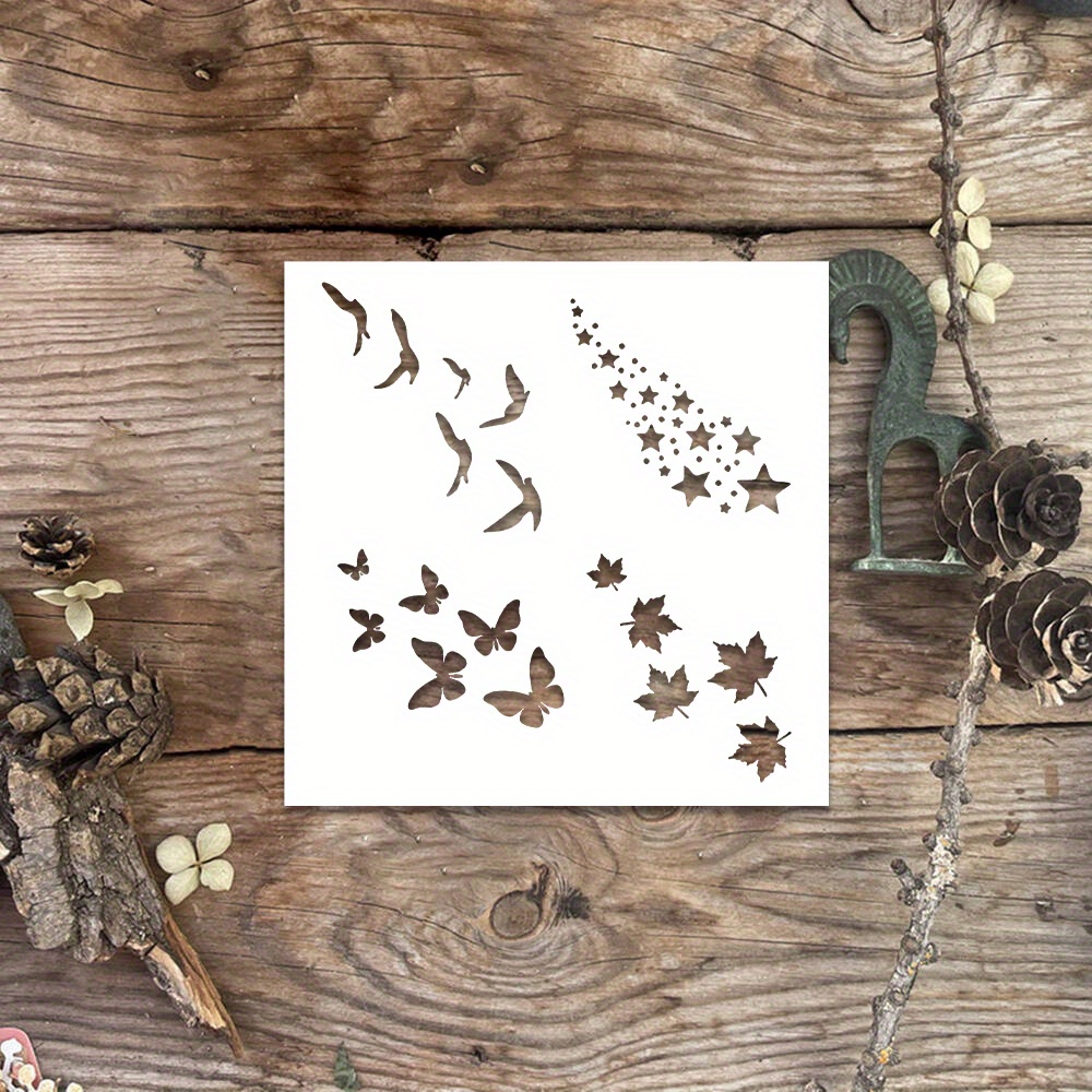 

1pc 5.98in Nature-inspired Stencil With Butterflies, & Birds - Diy Scrapbooking, Photo Albums & Greeting Cards - Plastic Material, Stencils Reusable