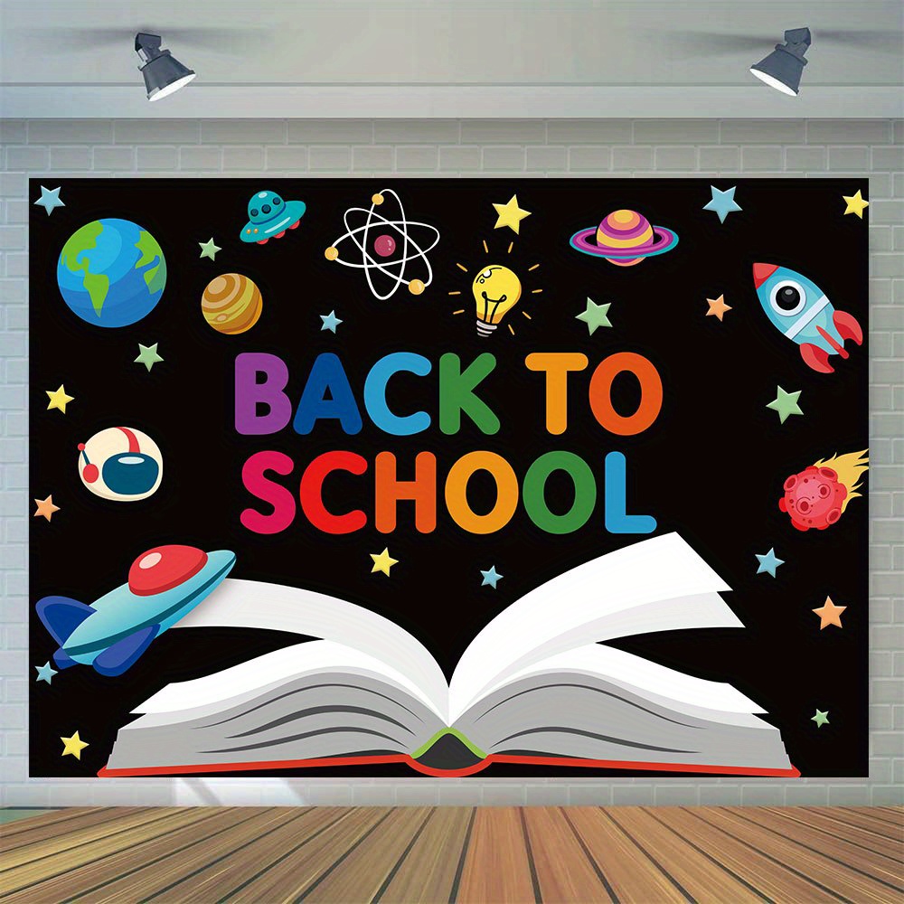 

1pc, Welcome Back To School Photography Backdrop, Vinyl, Outer Space Book Backdrop Classroom Party Banner, First Day Of School Party Decorations Photo Booth Props