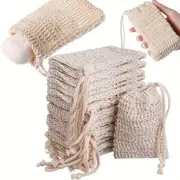 sustainable sisal soap saver bags 5pcs natural exfoliating loofahs with drawstring wooden beads for rich lather quick dry essential bathroom essentials details 0