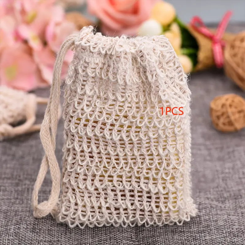 sustainable sisal soap saver bags 5pcs natural exfoliating loofahs with drawstring wooden beads for rich lather quick dry essential bathroom essentials details 2