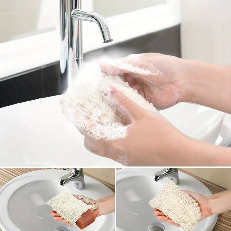 sustainable sisal soap saver bags 5pcs natural exfoliating loofahs with drawstring wooden beads for rich lather quick dry essential bathroom essentials details 5