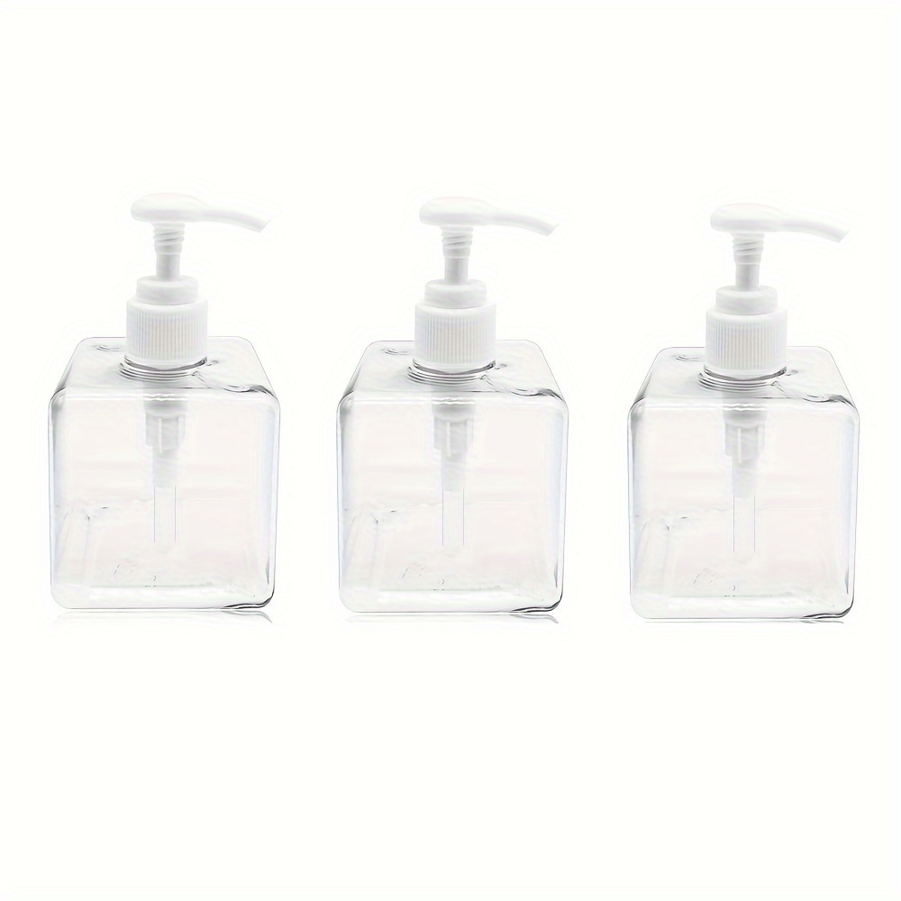 

3pcs Clear Plastic Square Soap Dispenser, Countertop Lotion Bottle, 8.45oz Hand Soap Dispenser, Refillable Empty Bottle For Shampoo Shower Gel, Bathroom Accessories