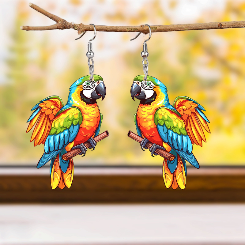 Wooden parrot earrings sales