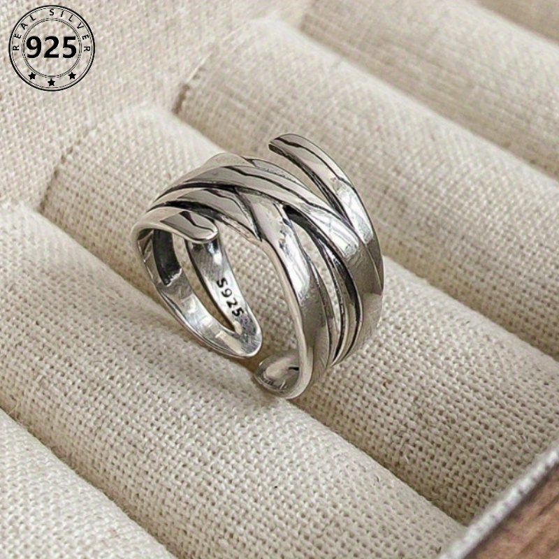 

Sterling Silver S925 Fashionable Crossover Ring For Women, Vintage Multilayer Band Design, Stylish Silver Jewelry, 4.8g/0.17oz