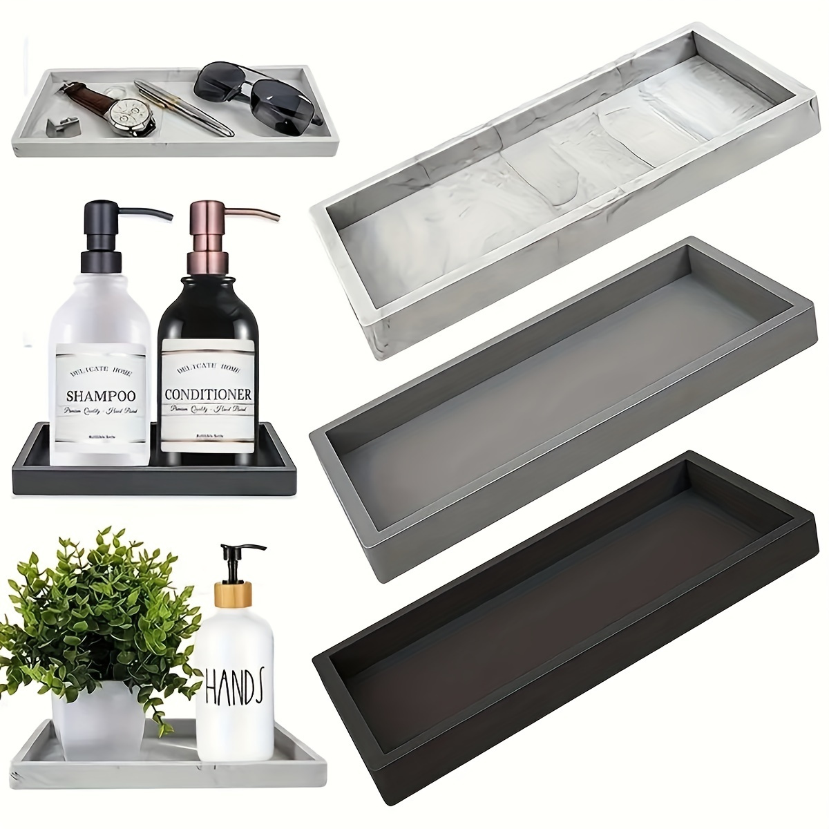 TEMU Elegant Silicone Vanity Tray - Perfect For Bathroom Countertop Organization, Jewelry & Decor Storage, Christmas/ Gift Decoration