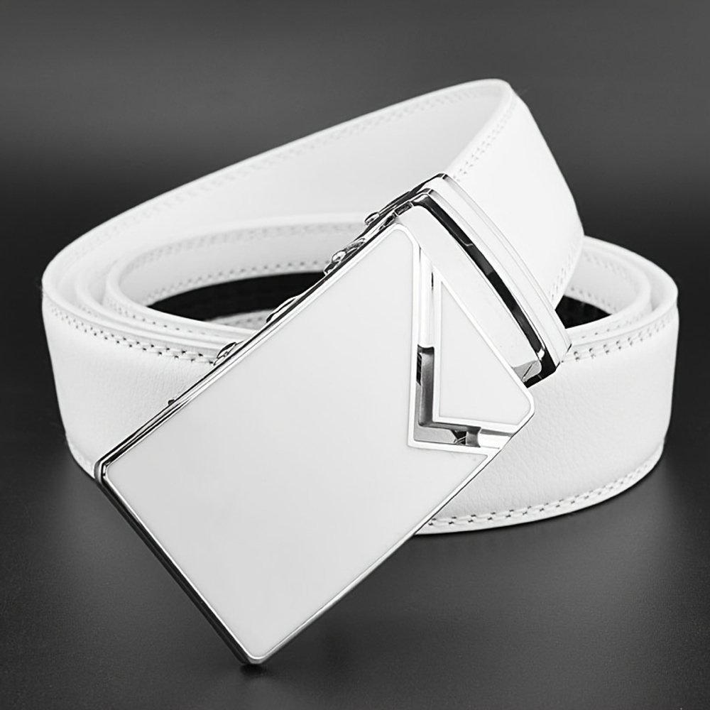 

Stylish Men's Genuine Leather Belt With Automatic Alloy - White