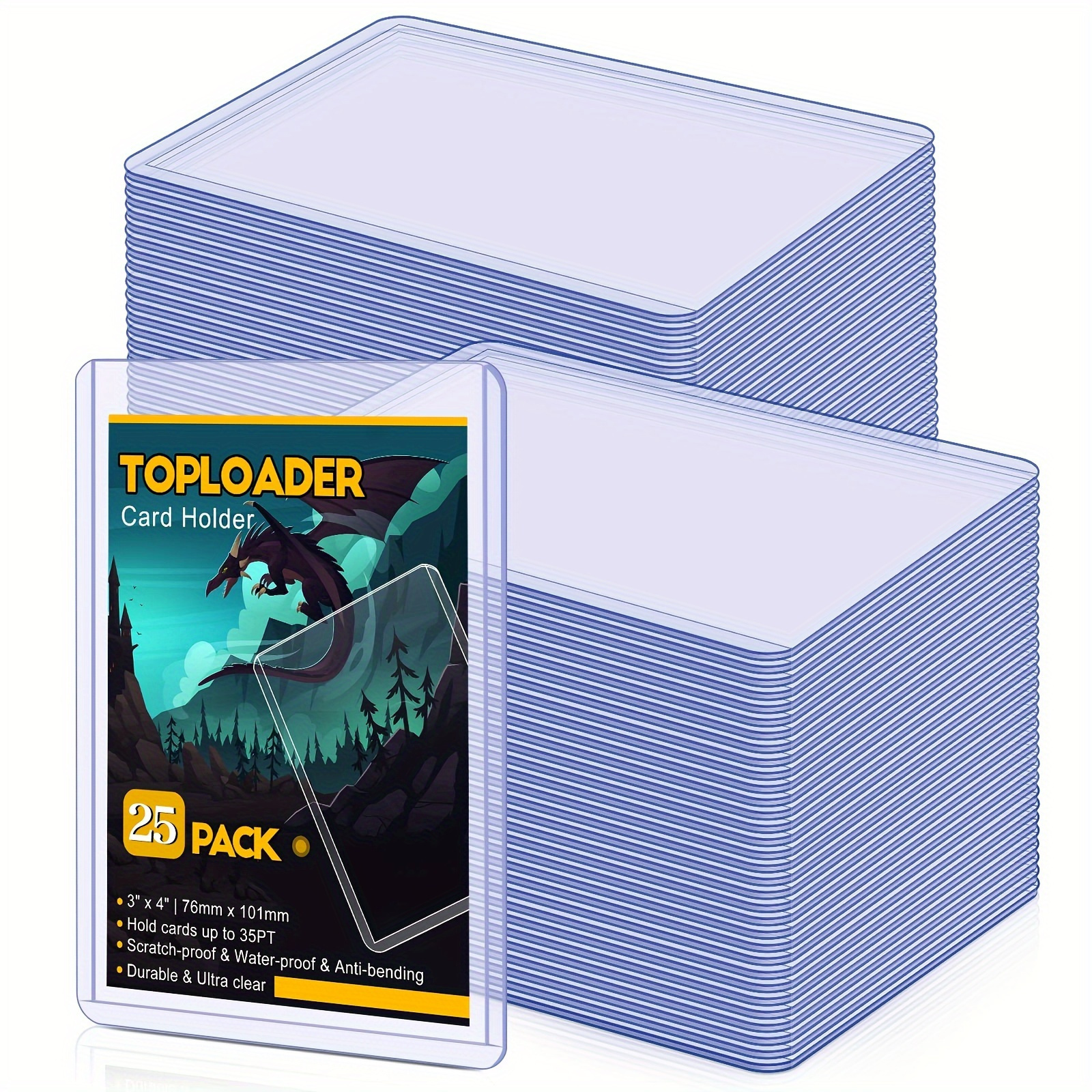 

25-piece Premium Toploader Card Protectors, 35pt Thick Hard Plastic Sleeves, 3"x4" - Ideal For Baseball, Trading & Sports Cards, Light Blue Pvc