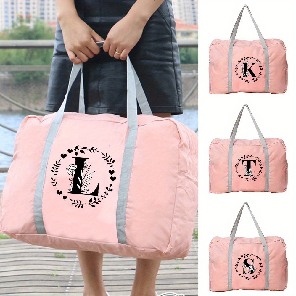 

Personalized Travel Tote Bag With Garland Letter Print, Large Capacity, Waterproof, Foldable Luggage Handbag With Organizer Pouch, Casual Style, Ideal For Holiday Traveling Essentials