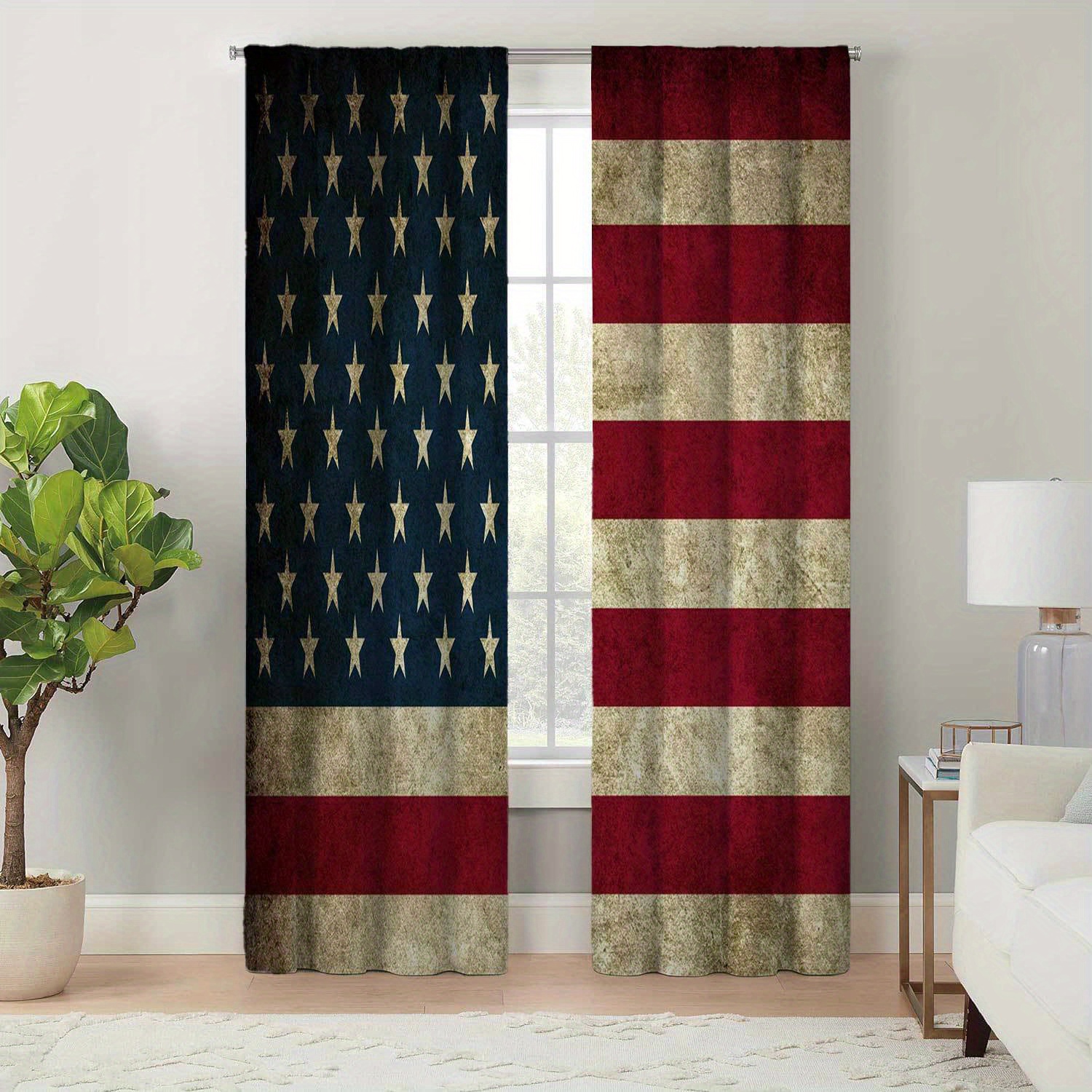 

Boho-chic American Flag Print Curtains - Easy Care, Durable & Perfect For Living Room And Bedroom Decor, Includes Tiebacks Living Room Decor And Accessories Curtains Curtains