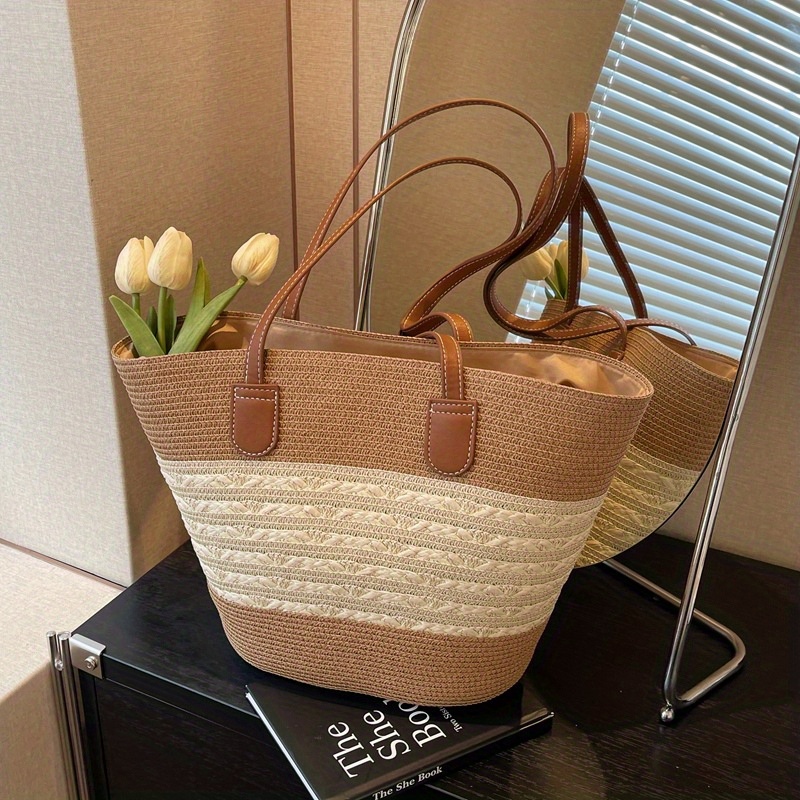 treat ürself Love summer basket bag Women's Basket Shoulder Bag Summer Straw Woven Handbags