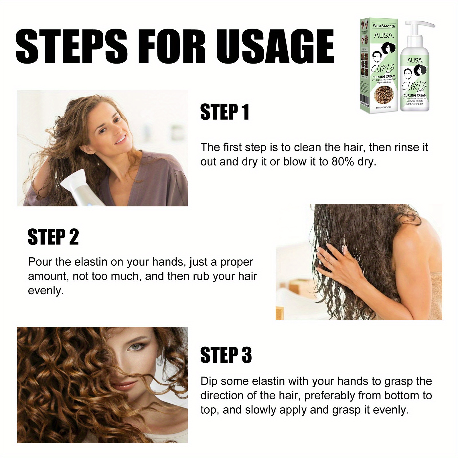 3 piece curly hair cream set moisturizing styling for all hair types frizz control volume boost