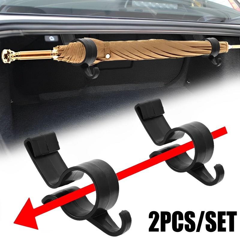 

2-piece Car Trunk Umbrella Holders - Easy Install, Polished Finish, Durable Plastic Hooks For Towels & Accessories Streamline Your Car Storage