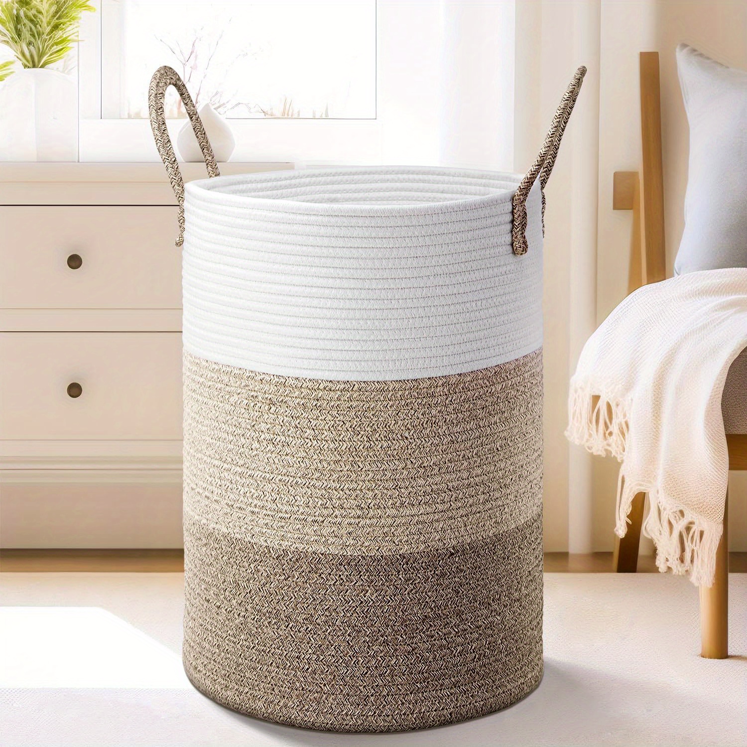 

Baby Room Assistant, Cotton Rope Woven Basket With A Large Capacity Of 60l Design, For Storing Toys And Miscellaneous Items, Keeping Room Clean And , And Storing Dirty Clothes And Miscellaneous Items