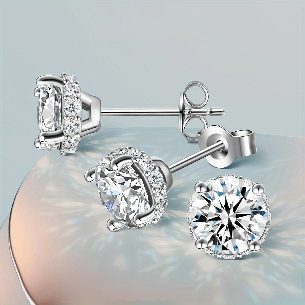 TEMU A Set Of Sterling Silver S925 Stud Earrings Featuring 1 Carat Moissanite, Designed For Men And Women. Elegant And Fashionable Earrings Make A