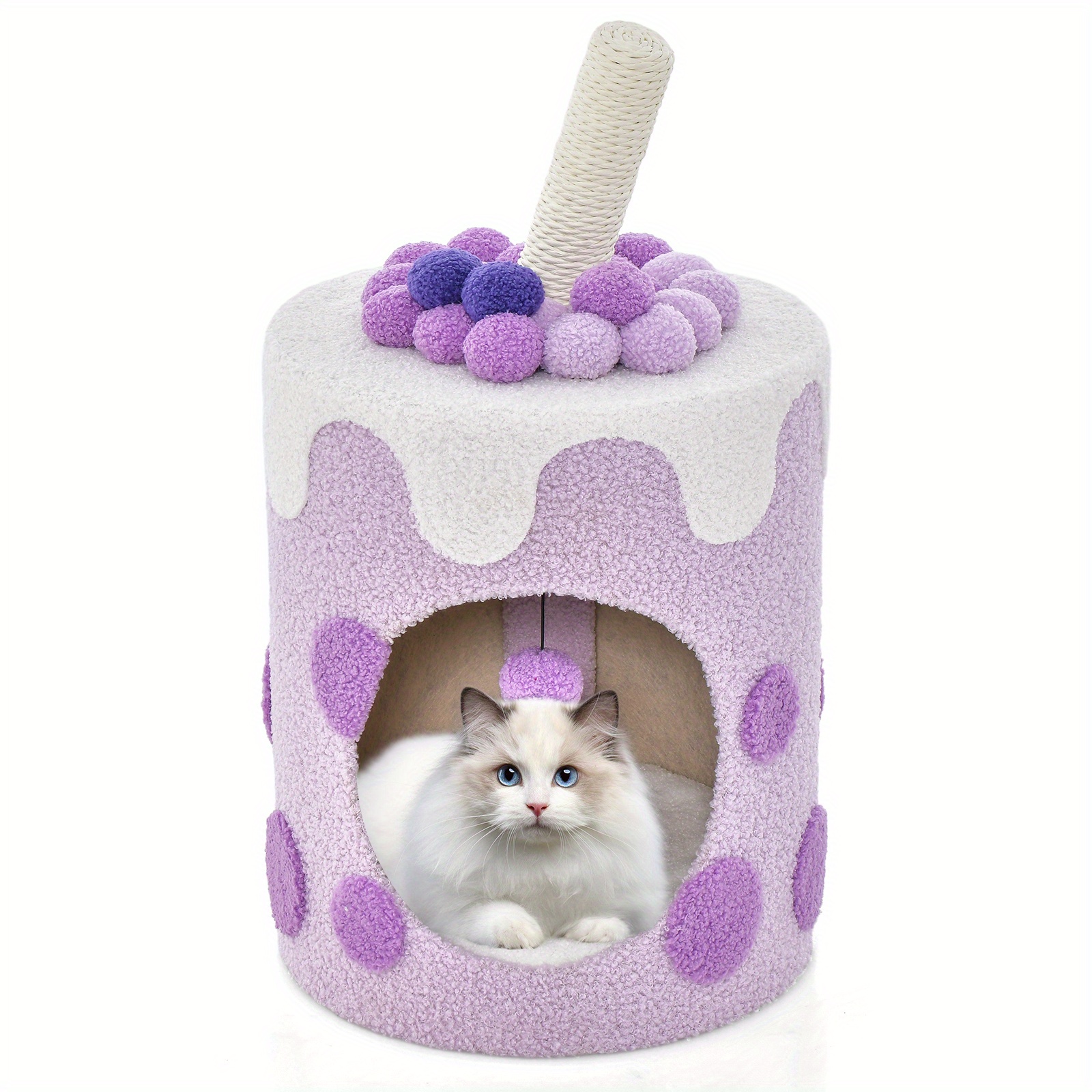 

Tangkula Bubble Tea Cat Tree Tower With Scratching Post Dangling Ball Toy Purple White