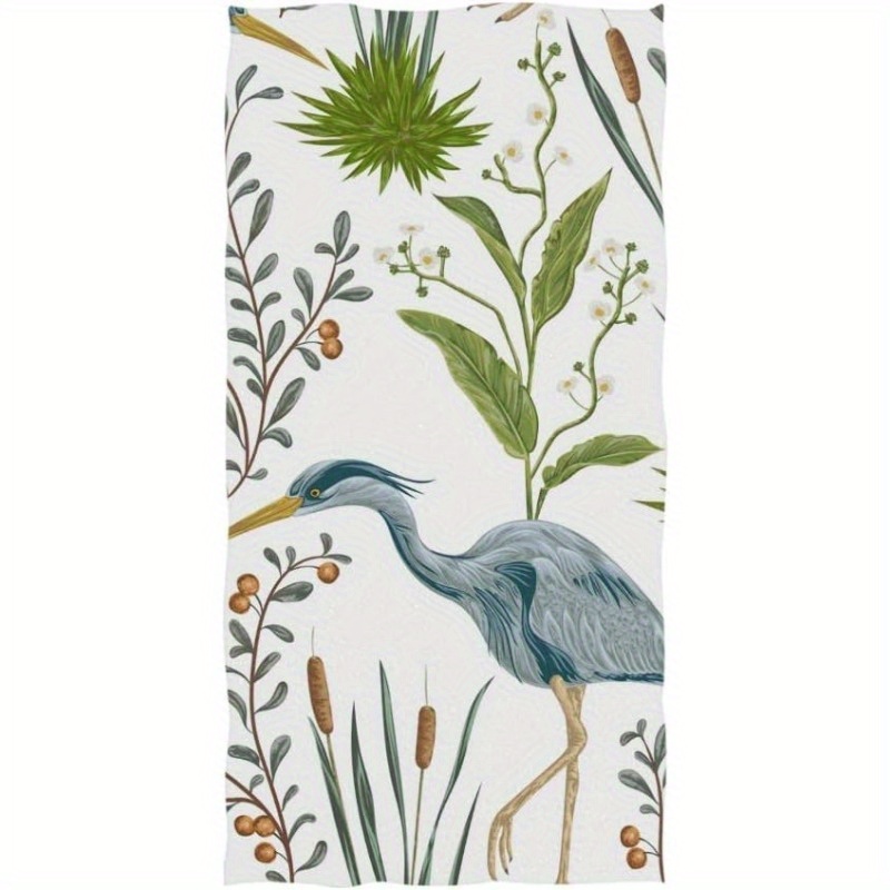 

Heron Bird Swamp Plant Soft Kitchen Dish Towel, Farmhouse Style Woven Polyester Blend, Super Soft, Machine Washable, Oblong Shape, Bird Theme, 18x26 Inch Towel For Laundry Room And Kitchen Decoration