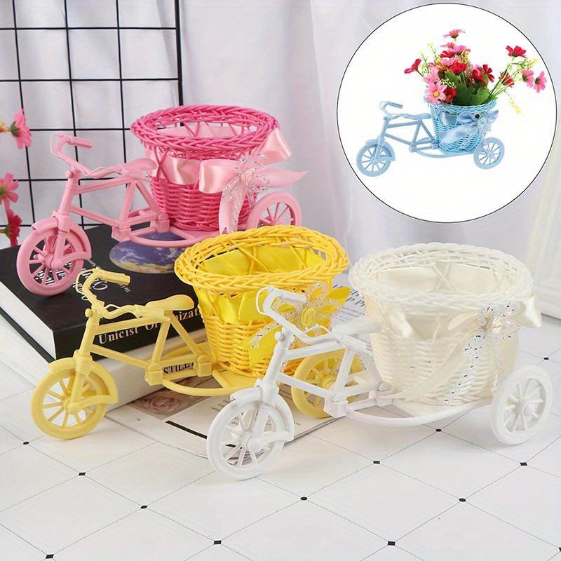 

Charming Tricycle Flower Basket With Bowknot - Versatile Storage For Flowers, | Perfect For Weddings, Parties & Home