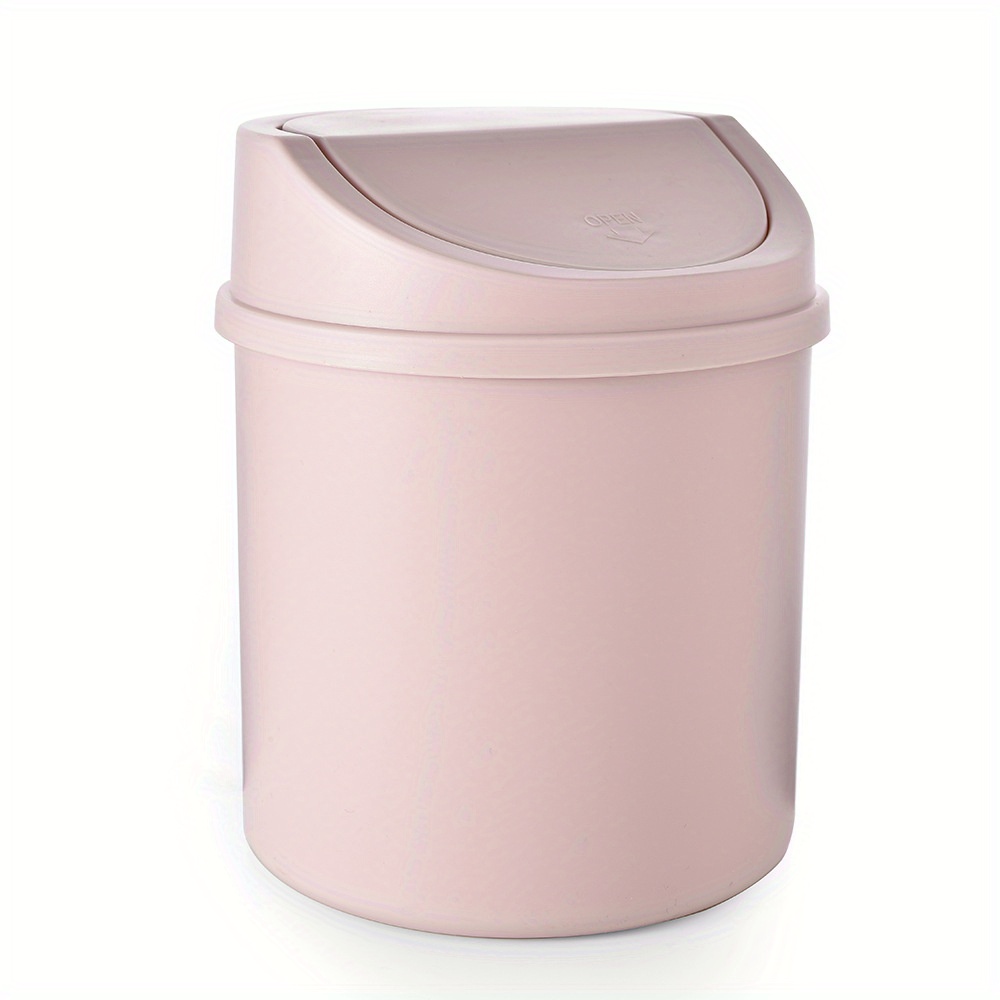 TEMU 1pc Mini Desktop Trash Can With Lid - Polypropylene Cylindrical Tabletop Trash Bin For Desk, Office, Coffee Bar - Small Plastic Waste Basket Without Electricity