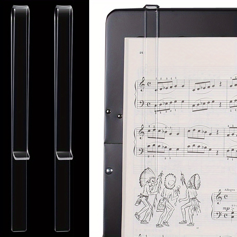 

2pcs Music Stand Clips Music Stand Page Holder Transparent Sheet Holder Clear Acrylic Music Read Clip For Wind For Musician Outdoor