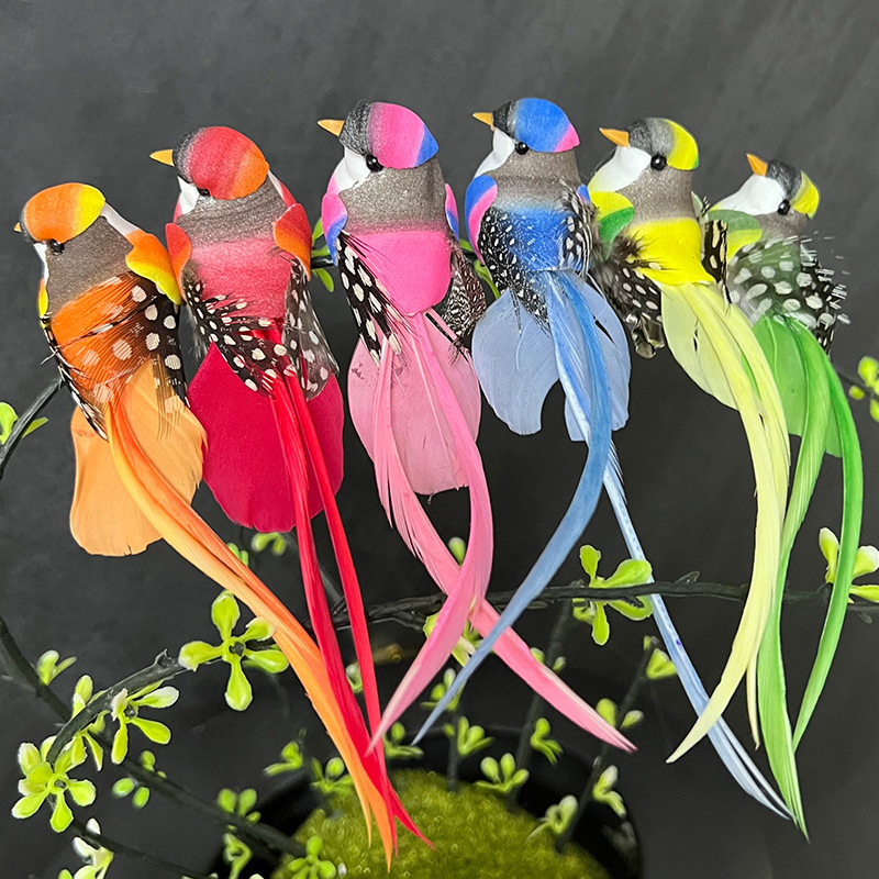 

6pcs Artificial Feather Birds Decorative Crafts For Centerpieces - Home Garden Yard Decor, Non-electric Other Material