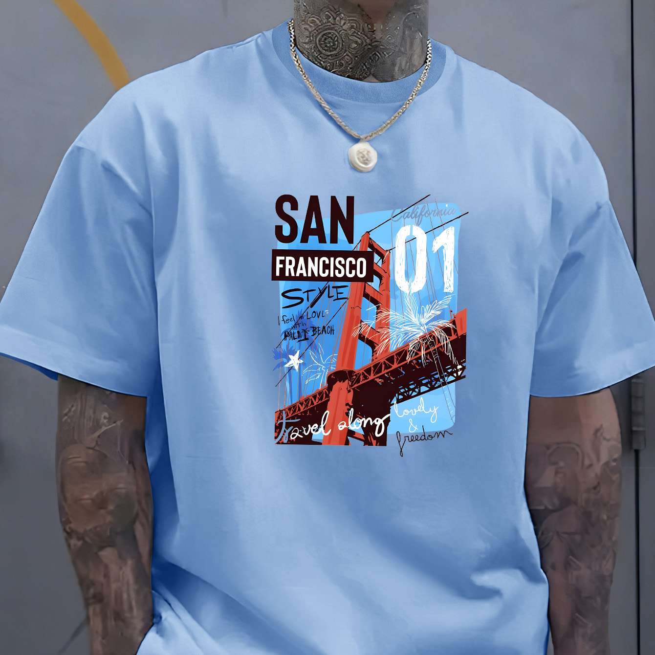 

San Francisco " Print Men's Casual T-shirt, Summer Fashion Crew Neck Short Sleeve Top, Modern Streetwear Style For Men