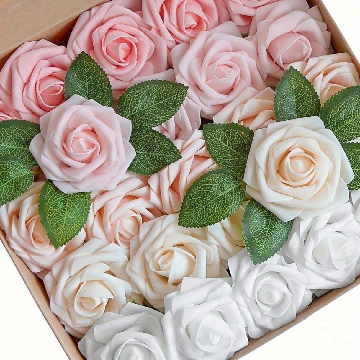 

25pcs/set Artificial Foam Rose Flowers Realistic Fake Roses Stem For Diy Wedding Bouquets Centerpieces Bridal Shower Party Home Decorations