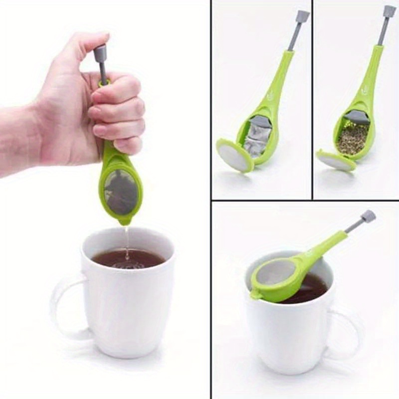 reusable tea infuser with built in plunger   flavor easy swirl     pp material green tea bag plastic measure stir press details 1