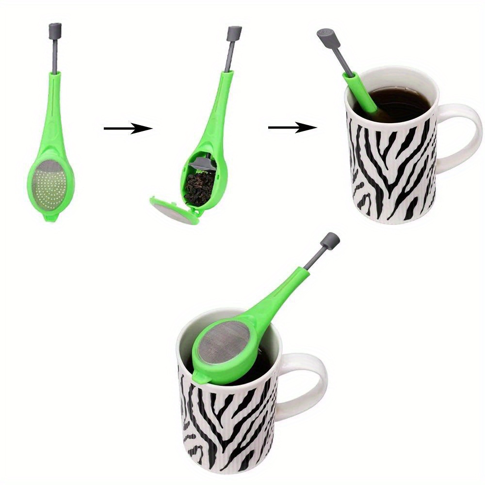 reusable tea infuser with built in plunger   flavor easy swirl     pp material green tea bag plastic measure stir press details 2