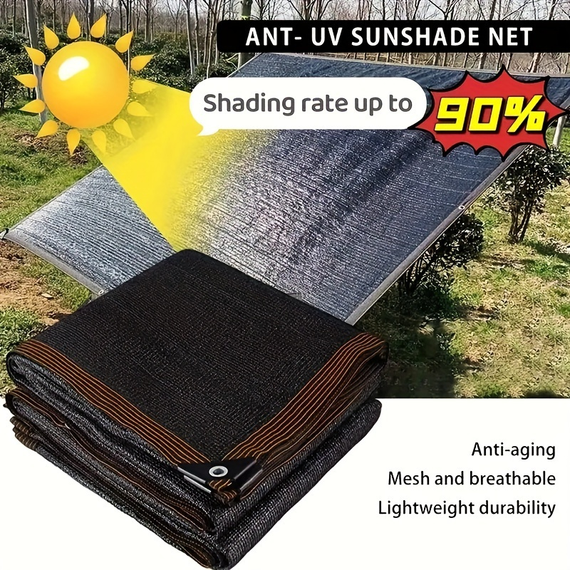 

Black Uv Protection Shade Cloth With Grommets - 90% Sun Blocking Mesh For Patio, Canopy, Greenhouse, Garden - Outdoor Temperature Reduction Anti-aging Sunshade Net