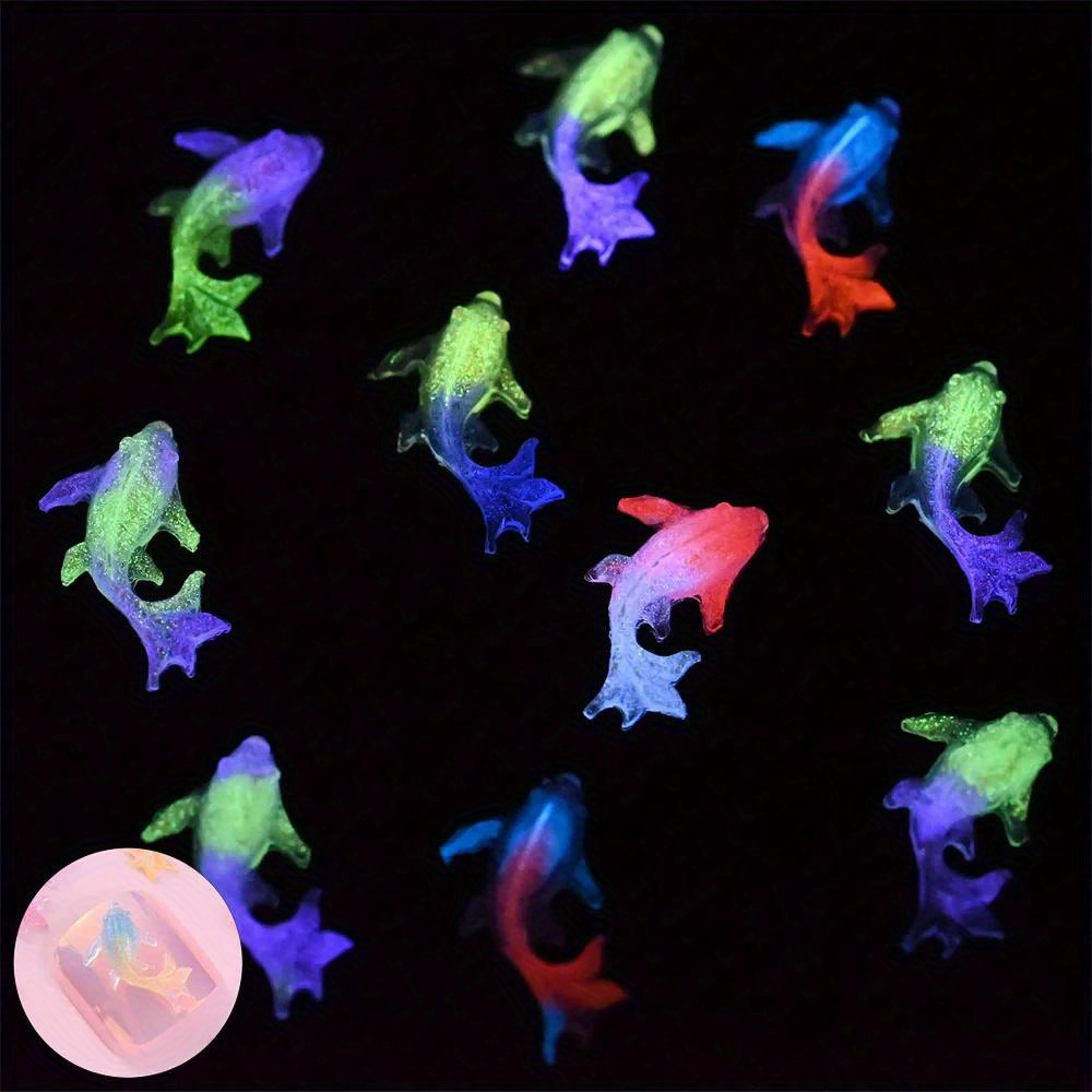 

100pcs Glow-in-the-dark Mini Resin Goldfish Beads, 3d Fish Cabochons For Nail Art, Phone Case Embellishments