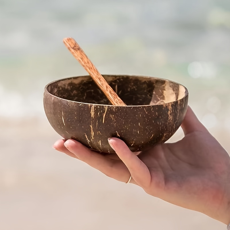 

Coconut Shell Bowls Set With Wooden Spoons: Perfect For Salads, Desserts, And More - Includes 2 Bowls And