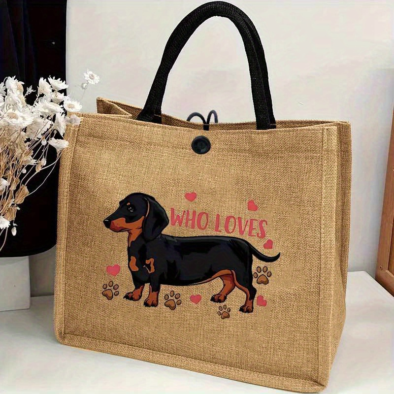 

Dachshund Print Tote Bag, Large Capacity Shoulder Handbag For Commuting, School, And Shopping, Women's Casual Canvas Carryall