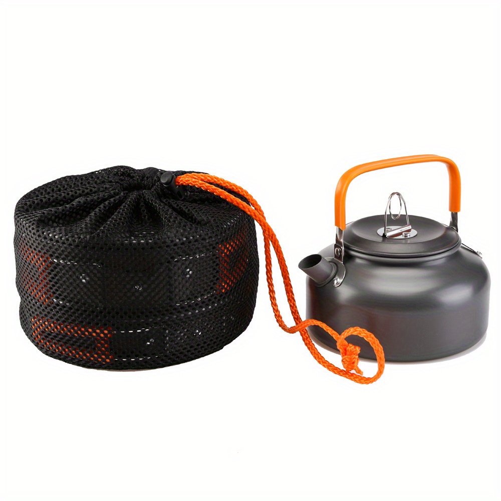 portable aluminum camping cookware set   pot pan teapot with foldable utensils for 2 3 people   hiking bbqs picnics details 4