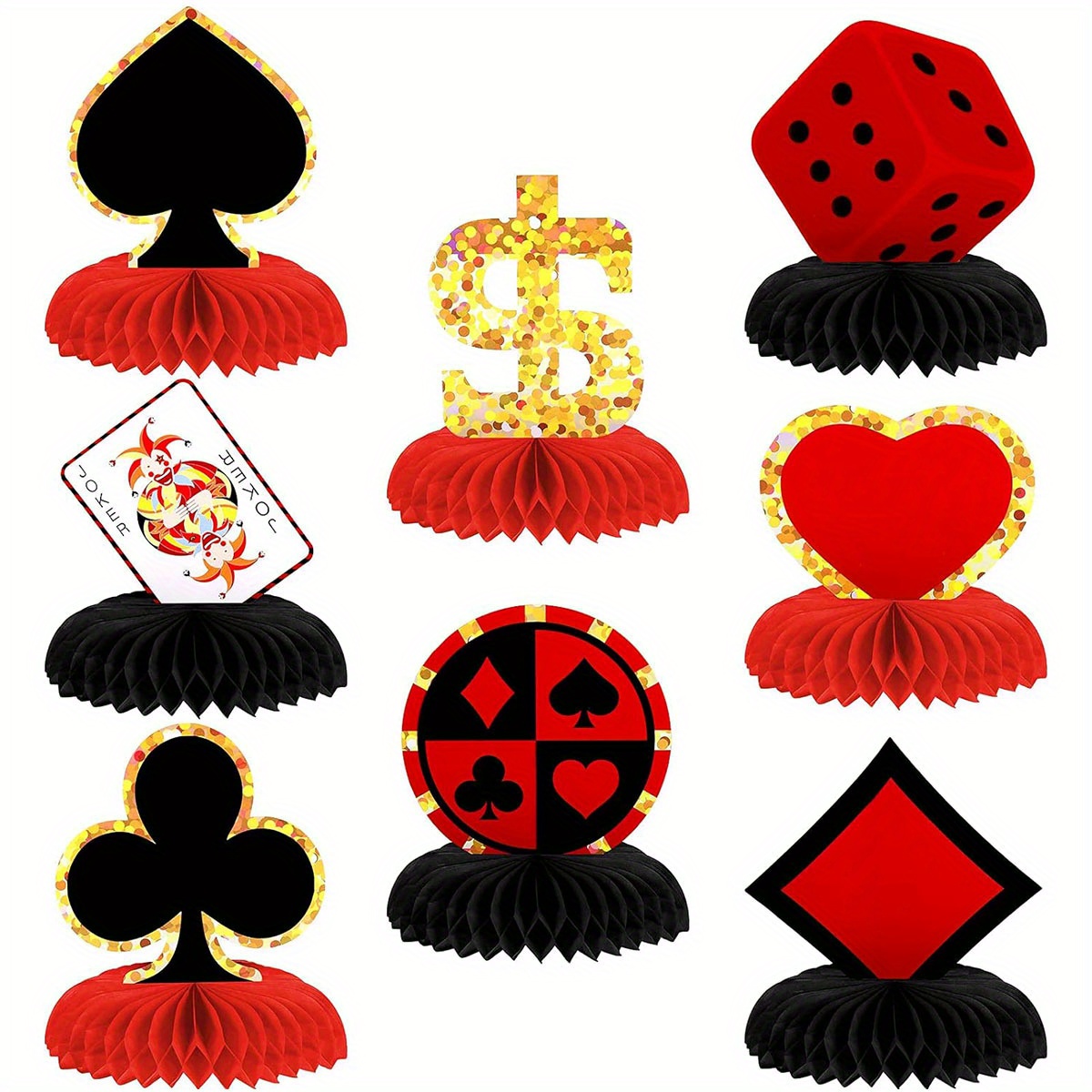 

Art Deco Poker Honeycomb Centerpieces For Party Decorations, Table Settings, And Gatherings - Paper Pedestals Without Electricity Required