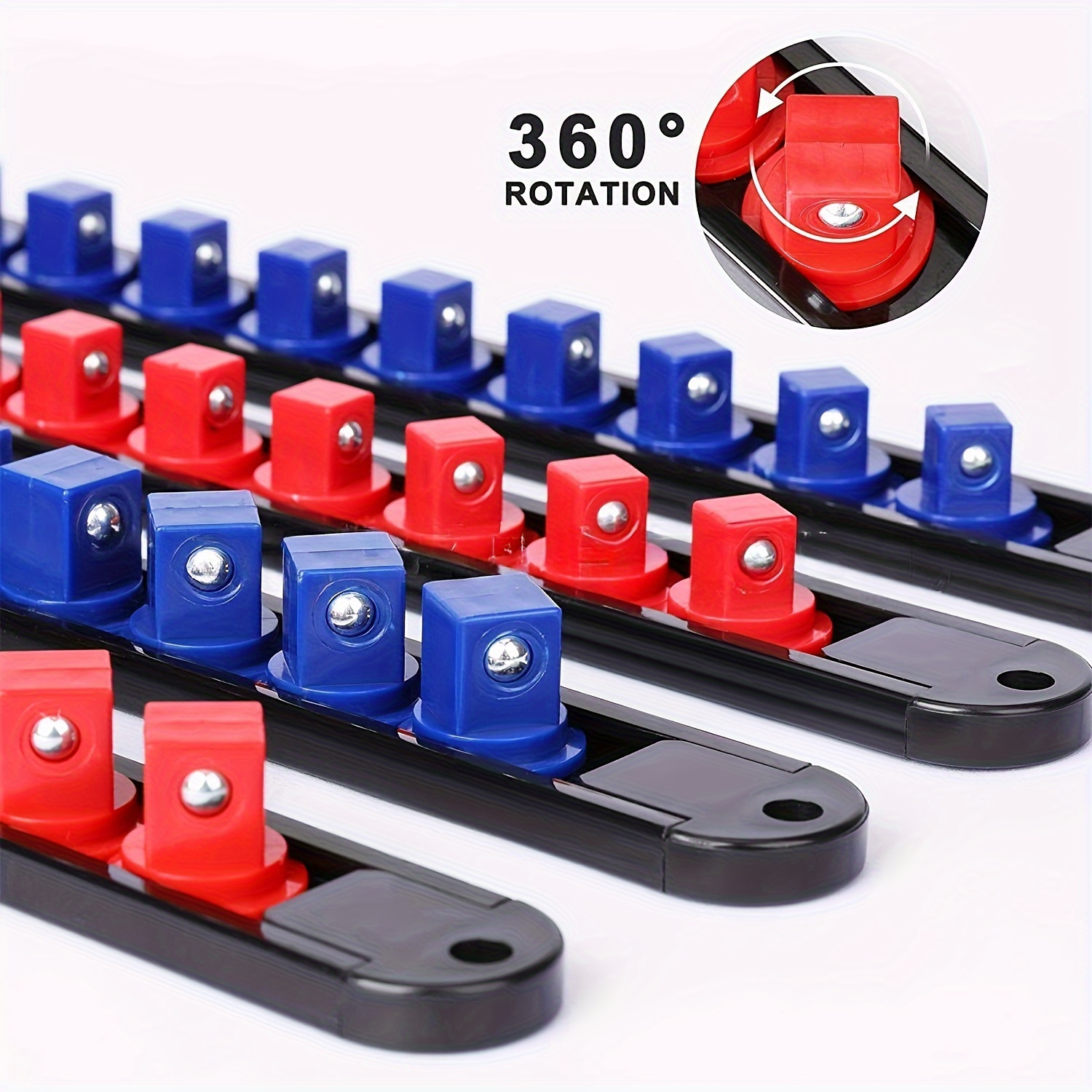 

1pc Abs Socket Organizer - (blue, Red, Black) With Clip Rail Racks For 1/4", 3/8", 1/2" Drive Sockets - Holder For Easy & Organization, Tool Accessory|rotating Design|sturdy Construction