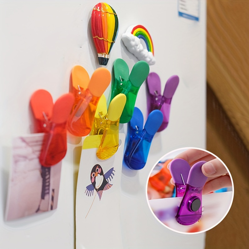 

6/12pcs Magnetic Colorful Plastic Clips, Kitchen Storage Items Door Decoration, Convenient Food Storage Clips