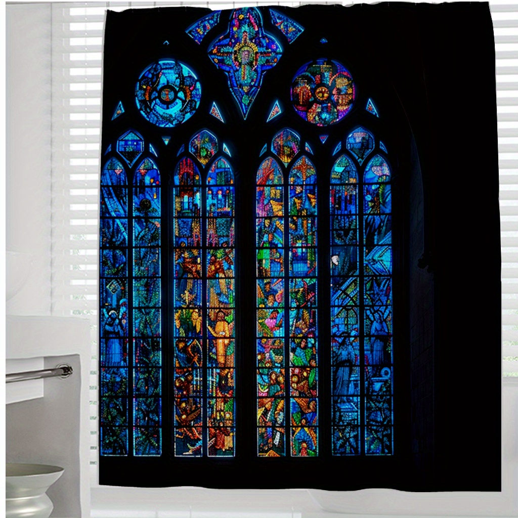 

Vintage Stained Glass Window Pattern Water-resistant Polyester Shower Curtain With Hooks – Artistic Weave Waterproof Bathroom Decor 71 X 71 Inches