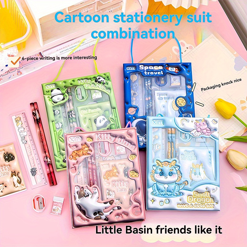 

Kitty Time Cartoon Stationery Set For Kids - Non-electric, Featherless Drawing & Writing Kit With 2 Pencils, Pencil Sharpener, Eraser, 15cm Ruler, Blank Sketchbook - Fun School Supplies Gift Set