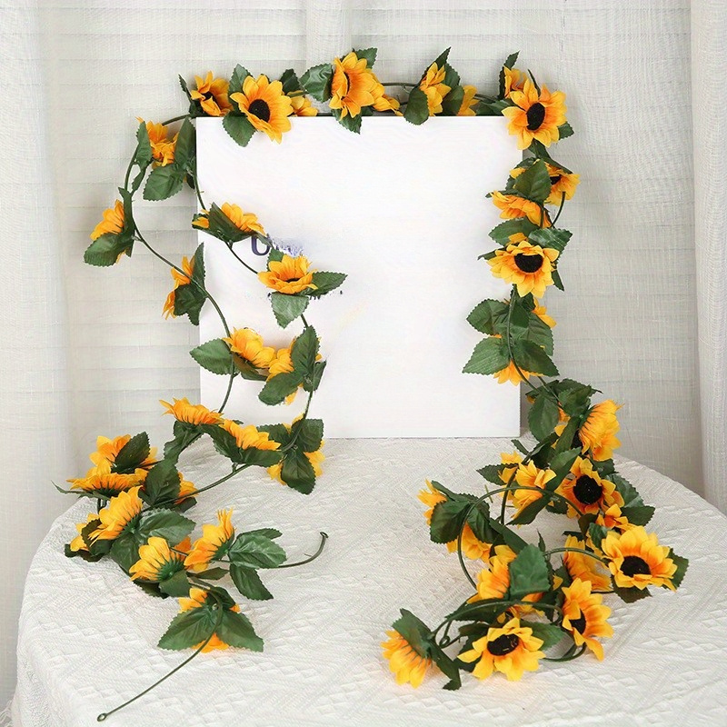 

Sunflower Garland 230cm Artificial Flower Vine - Plastic And Polyester Sunflower Rattan For Home Living Room Wall Decor And Courtyard Landscaping - No Feathers, Electricity-free