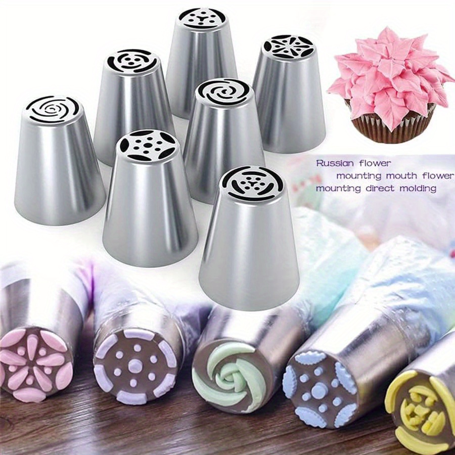 

7 Pcs Russian Piping Tips Set, Stainless Steel Flower Frosting Nozzles For Cupcake Cake Cookie Decorating, Pastry Baking Tools Kit