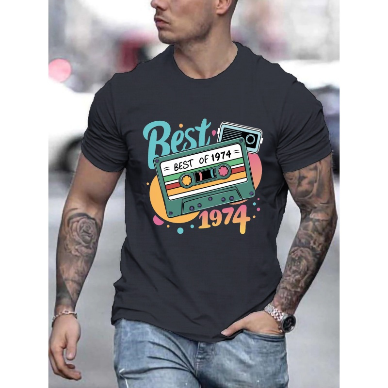 

Best Of 1974 Print Tee Shirt, Tees For Men, Casual Short Sleeve T-shirt For Summer
