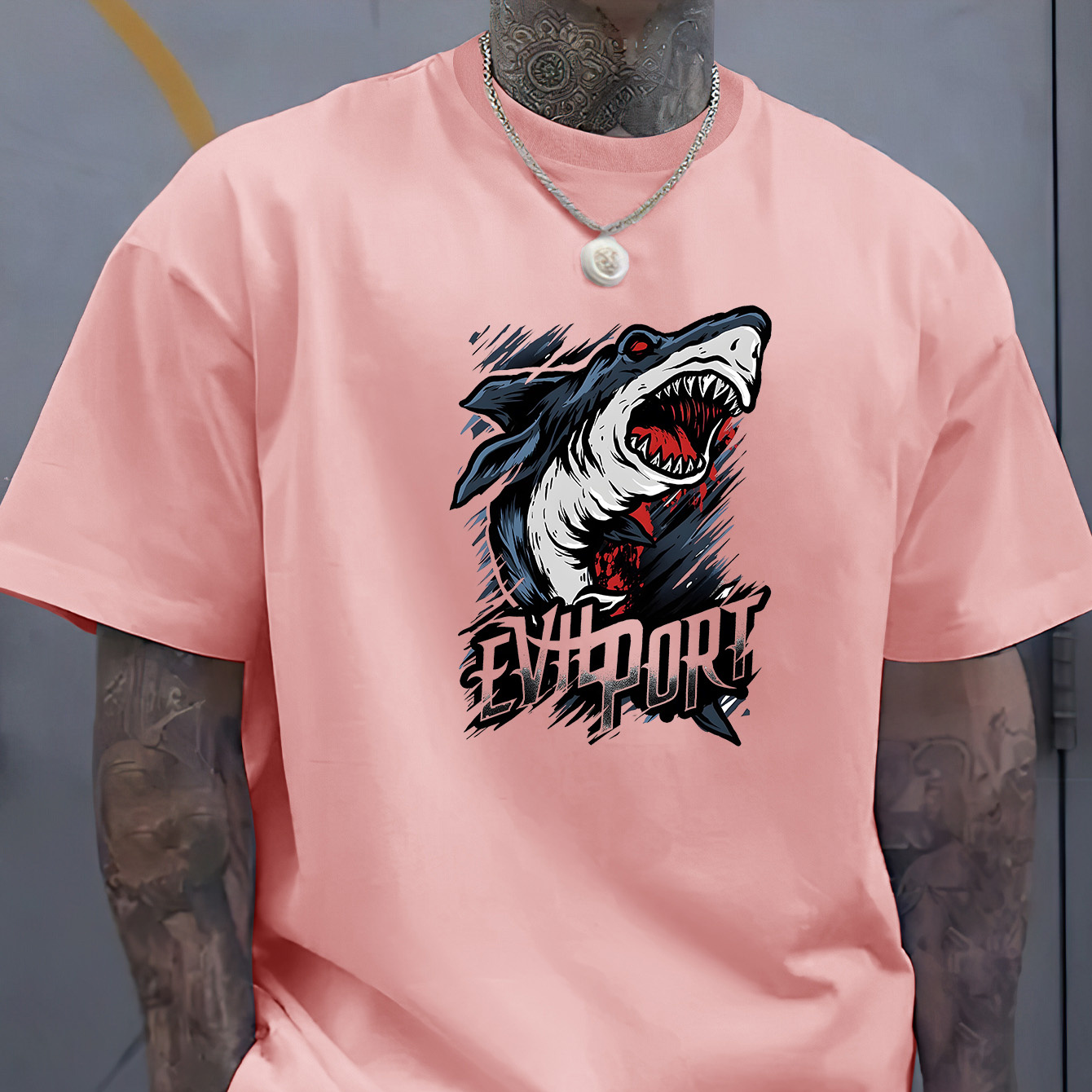 

Shark Trendy Print Casual Short-sleeved T-shirt For Men, Spring And Summer Top, Comfortable Round Neck Tee, Regular Fit, Versatile Fashion For Everyday Wear