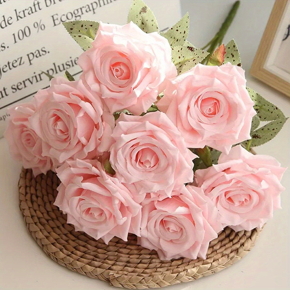 

1 Bundle Artificial Roses Flowers 9 Heads Arrangement Silk Bouquet For Home Office Party Wedding Decoration
