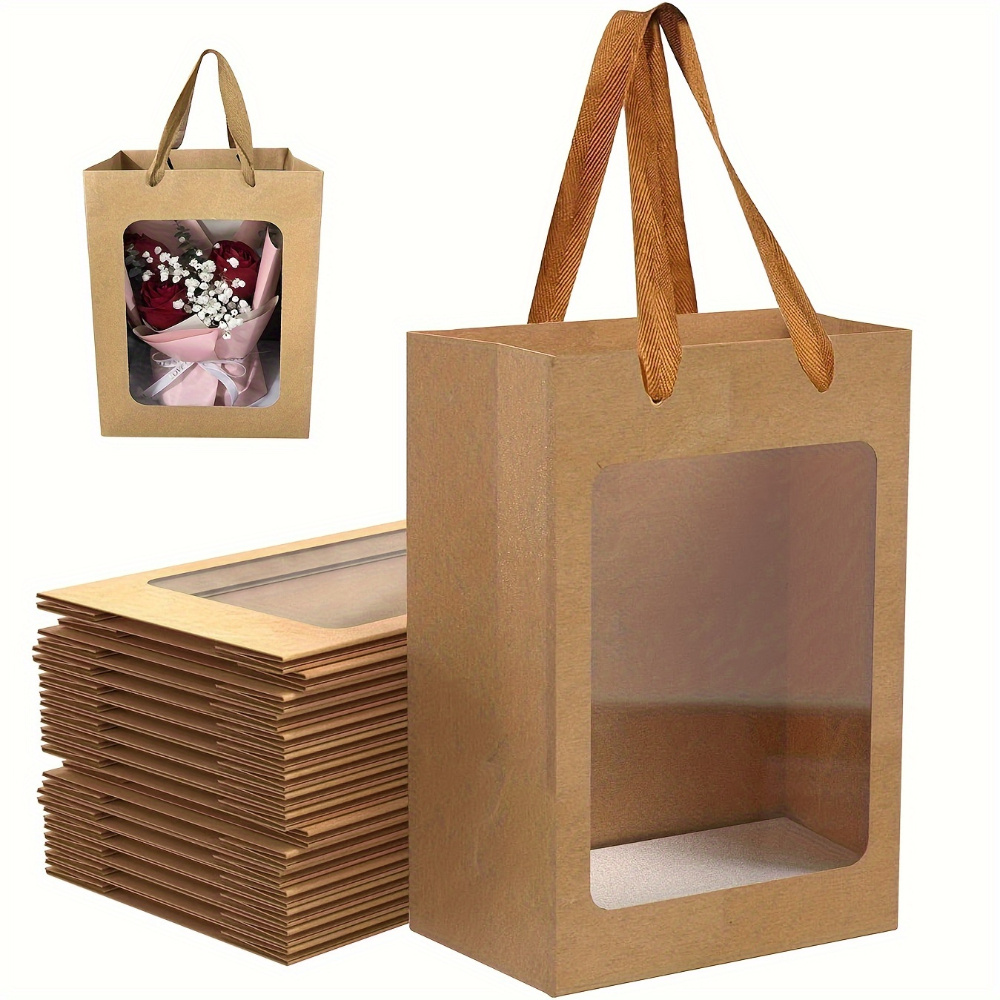 

Lot de 10 Sacs Cadeaux en Kraft Premium avec Fenêtres Transparentes - Durables, Réutilisables pour les Courses et les de Fête