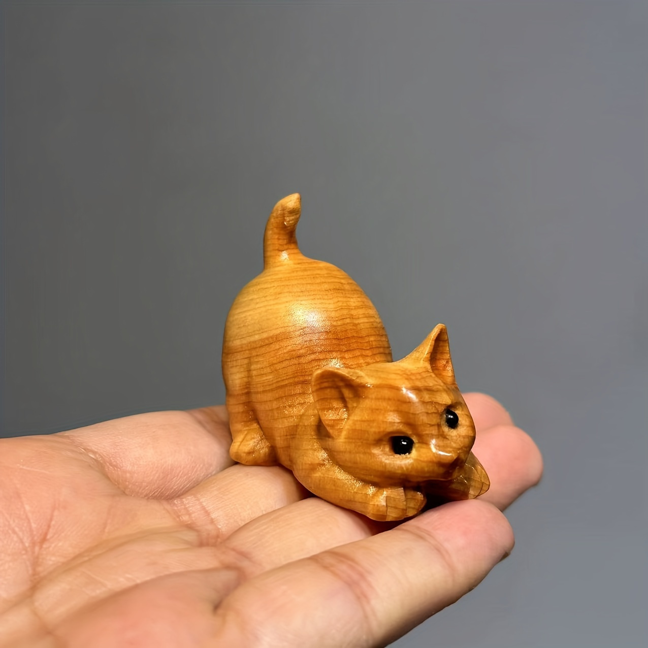 

Handcrafted Wooden Cat Figurine - Artisanal Desktop Ornament, Perfect For Gifts & Home Decor