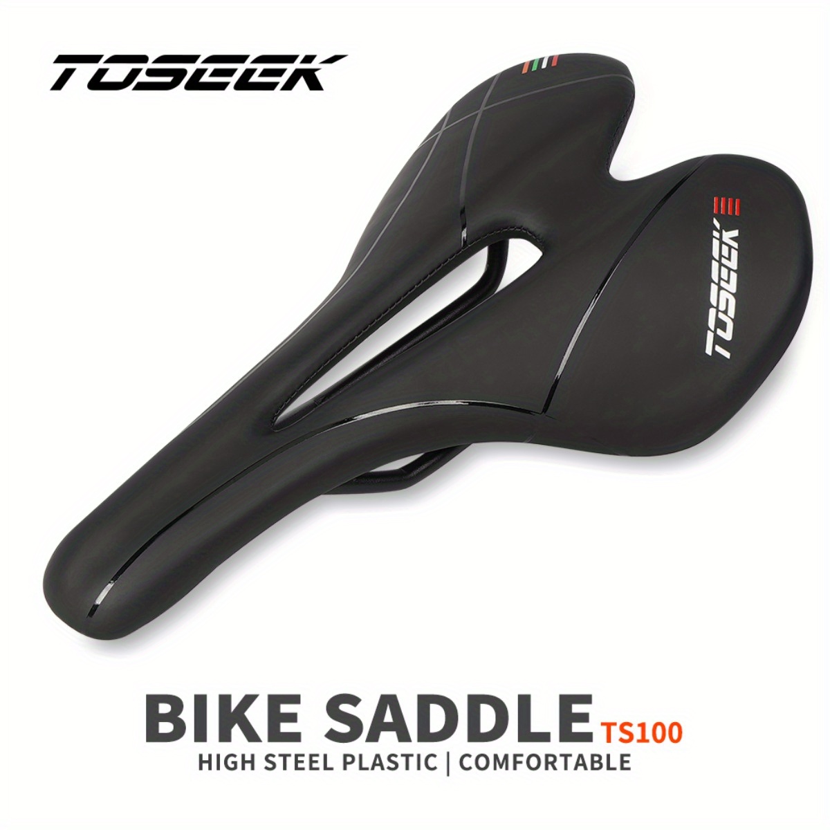 

Toseek Ts100 Comfort Bike Saddle For Men, Breathable Pvc/plastic, Black Leather Mtb Bicycle Seat With Ergonomic Design, 128x278mm, Lightweight Cycling Accessories